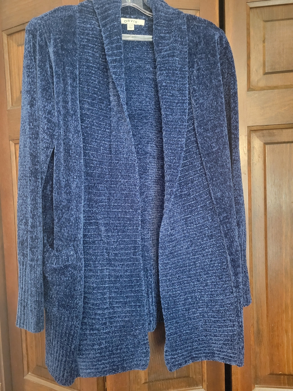 Orvis Deep Blue Chenille Open-Front Cardigan